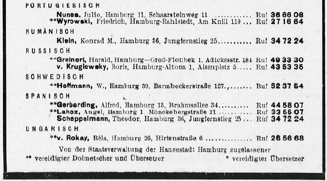 RfD-Anzeige Gelbe Seiten Hamburg 1943