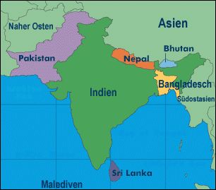 Karte Pakistan, Indien, Bangladesch