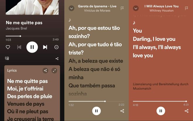 Spotify, Songtexte