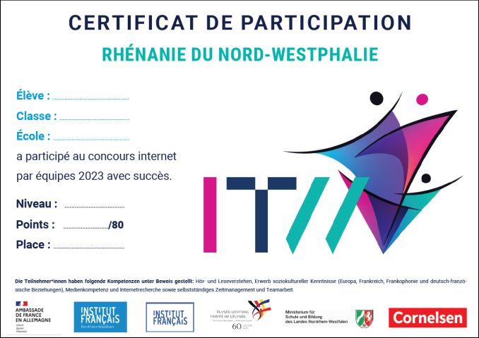 Teilnahmeurkunde Internet-Teamwettbewerb Französisch