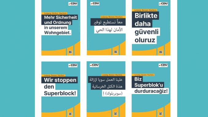 Wahlplakate Arabisch Türkisch CDU Leipzig
