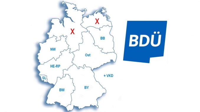 BDÜ-Landkarte ohne Landesverband Mecklenburg-Vorpommern und BDÜ Nord